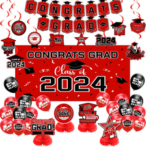 Graduation Decorations Class of 2024,Red Themed Graduation Decorations Set,Class - £37.97 GBP