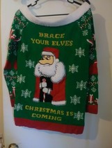 Derek Heart Juniors Green Serious Santa Ugly Christmas Pullover Sweater M. 087 - £27.97 GBP