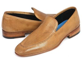 Paul Parkman Mens Shoes Loafer Leather Beige Hand-Painted Handmade 874-BEJ - £277.26 GBP
