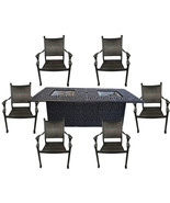 7 Piece Outdoor Wicker Patio Dining Chair Set Propane Fire Pit Table Alu... - $4,995.00