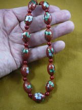 (v257-4) Red pink flower Cloisonne beaded coral Beads Necklace fashion JEWELRY - £64.65 GBP
