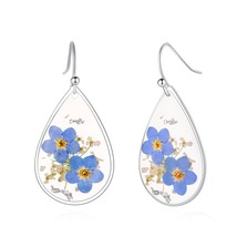 Forget Me and Queen Anne&#39;s Lace Pressed Wildflower Earrings Silver Drop Dangle E - £39.59 GBP