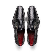 genuine caiman crocodile dress monk strap Shoes Rovigo Black image 4
