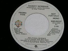 Randy Newman Political Science Promotional 45 Rpm Record Vintage 1972 - £15.04 GBP