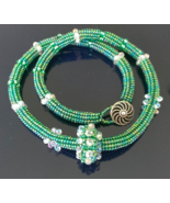 For Saint Paddies Day Kelly Green Seed Beaded Necklace With Sliding Bead... - $39.98