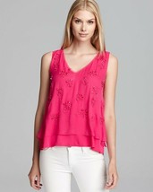 Elie Tahari Percey Pink Silk Top Blouse Cutouts Rhinestones Layered S NE... - $84.99
