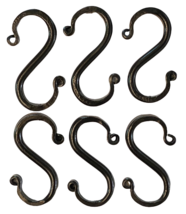 6 Wrought Iron 3 inch S Hooks - Hand Forged Hook Set with Scrolls AMISH USA - £22.18 GBP