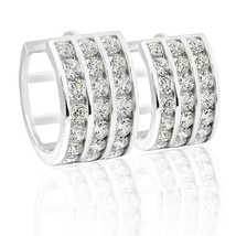 13mm 14k WHITE GOLD COVERED STERLING SILVER HUGGIE EARRINGS ZERCON 3 ROW - £31.72 GBP