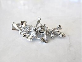 Small silver tone metal flower leaf alligator hair claw clip clamp fine ... - $9.95