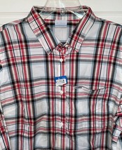 Columbia Shirt Womens 2X Red White Plaid Soft Long Sleeve Buttons Pockets NWT - $11.87