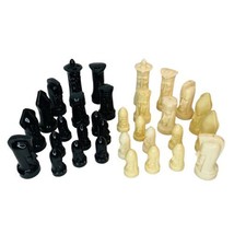 VTG Gothic Sculptured Chess Pieces Peter Ganine Black White Mid Century USA - $55.98