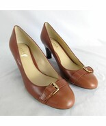 Ralph Lauren Saffron Women&#39;s 9B Tan Leather Pumps Gold Buckle 2.75&quot; Heel... - $592.30 MXN