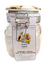 Sunflower Ceramic Clamp Jar Canister 34 Oz. Floral In Blue White Vase 6-in NEW - $30.82