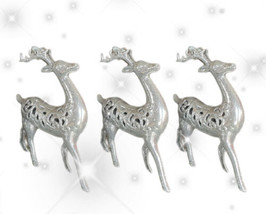 White Silver Glitter Reindeer Ornaments | 3 Reindeer 6 inches NIB - £12.44 GBP