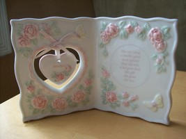 Ceramic “Mother” Folded Book with Hanging Heart and Roses - $14.00