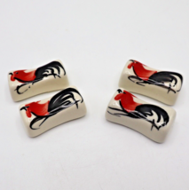 Set Of 4 Ceramic Chopsticks Holder Rest With Roosters White Glazed Utens... - £11.08 GBP