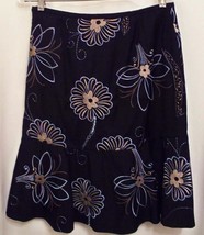 Ann Taylor Skirt Sz 6 Black Blue Floral A-line Flounce Hem Gorgeous Embr... - $21.03