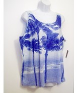 J Jill Sz XL Island Paradise Tank Top Blue Tropical Palm Tree NEW Cami 1... - $26.95