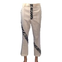 Vintage 1970s &#39;80s Mod Groovy Men&#39;s White Pants Zebra Print Panels Size 31x28 J1 - £54.87 GBP