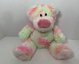 Golden Bear Co pink green pastel tie dye plush teddy ribbon bow stuffed ... - $20.78