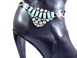 NEW Turquoise &amp; Crystals Boot Bling Chain Fun Cowgirl or Biker Accessory... - $17.00