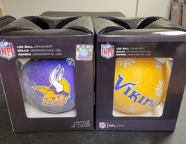 NEW Minnesota Vikings NFL LED Light Up 6&quot; Ball Ornaments Set of 2 - £14.20 GBP