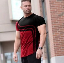 2024 New Men&#39;s T-Shirt Geometric Stripes Novelty Round Neck Summer Casual Retro - £12.98 GBP