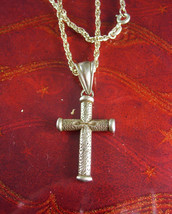 Vintage Primitive Design Cross Brutalist Pendant Sterling Silver 15&quot; Chain Relig - £97.89 GBP