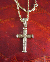 Vintage Primitive Design Cross Brutalist Pendant Sterling Silver 15&quot; Chain Relig - £97.63 GBP