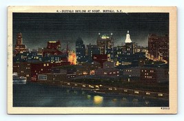 Postcard 1947 Buffalo, NY New York Skyline Night View - £3.88 GBP