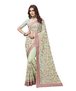 Designer Pista Heavy Resham Embroidery Work Sari Georgette Party Wear Saree - £85.68 GBP