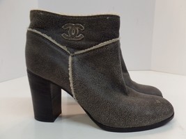 Chanel Ankle Leather Booties/Shooties Shearling Lined Sz 39.5 US Apx 8.5  - £624.09 GBP