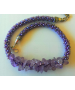 Light Amethyst tumbled Gemstone and woven seed beads Necklace Set Kumihimo  - £43.43 GBP