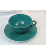 Hazel Atlas Turquois Coffee Tea Cup Saucer Flawed - $22.95