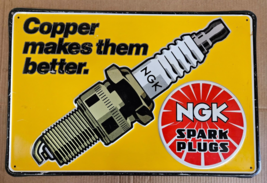 Vintage NGK Spark Plugs metal advertising Sign Service gas station Embossed - £212.21 GBP