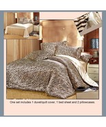 Tan Silk Zebra Duvet Cover 4 Pc Bed Set King Queen Full Top Sheet &amp; 2 Pi... - £151.80 GBP+