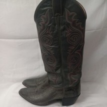 Vintage JUSTIN Womens Gray Red Accent Snakeskin Leather Cowboy Boots 8 1/2B - £118.27 GBP