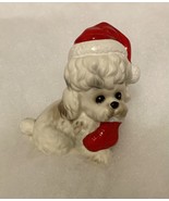 Josef Originals  Vintage Christmas Ceramic Poodle Dog With Santa Hat - £19.91 GBP