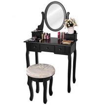 Vanity Makeup Table Set Bedroom Furniture with Padded Stool - Color: Black - £177.03 GBP