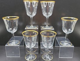 6 Tiffin Franciscan Rims Of Gold Water Goblets Set Vintage Optic Facet Glass Lot - £54.39 GBP