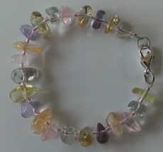  Five Gemstone Bracelet 6&quot; translucent tumbled Beads/Amethyst/Citrine/Aquamarine - £17.22 GBP