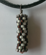 Mens Peyote Pendant Brown and Cream Beads on Leather Cord  - £11.58 GBP