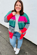 Face The Day Magenta &amp; Hunter Green Two Tone Cardigan - £35.34 GBP