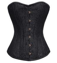 Black Brocade Steel Boned Plus Size Corset Gothic Burlesque Overbust Bustier Top - £59.93 GBP
