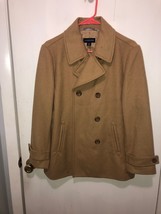 Lands End Womens 14P Wool Blend Pea Coat Jacket Camel Color Lined - £30.92 GBP