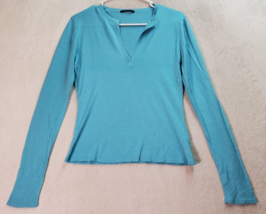 Elie Tahari Shirt Top Womens Size Medium Blue Solid Long Casual Sleeve V Neck - £21.11 GBP