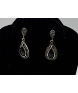 Vintage Art Deco Marcasite 925 Sterling Silver Onyx Dangle Drop Earrings - $26.63