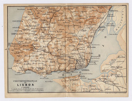 1898 Original Antique Map Of Vicinity Of Lisbon / Portugal - £21.49 GBP