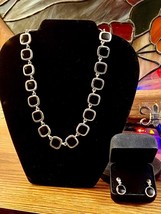 Vtg Flat/square Black Onyx type Reversible Necklace and Earrings Set, Unsigned - $15.00