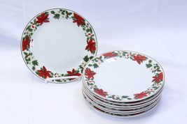 Gibson Poinsettia Holiday Christmas Salad Plates 7.5&quot; Lot of 8 - $39.19